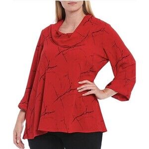 Ali Miles Women Size 0X(14W-16W) Red Abstract Print Heathered Knit Blouse Boho